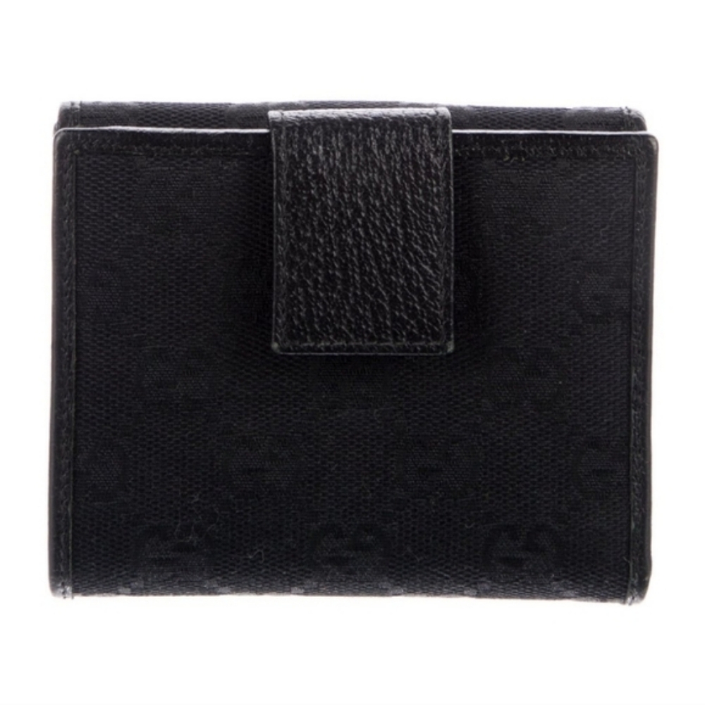 Gucci Black Wallet COMPACT Monogram Metal Bar French Flap Wallet Black AUTHENTIC - Picture 2 of 13